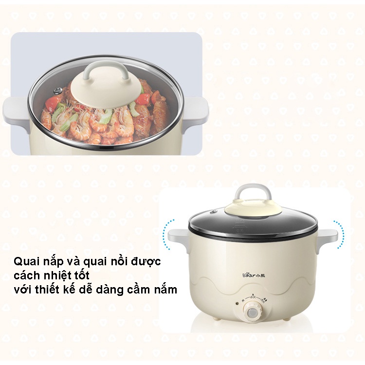 Nồi lẩu điện Bear đa năng DRG-C18H1 tặng kèm xửng dung tích 2.5L điều chỉnh nhiệt độ dễ dàng nướng lẩu hấp cực tiện lợi