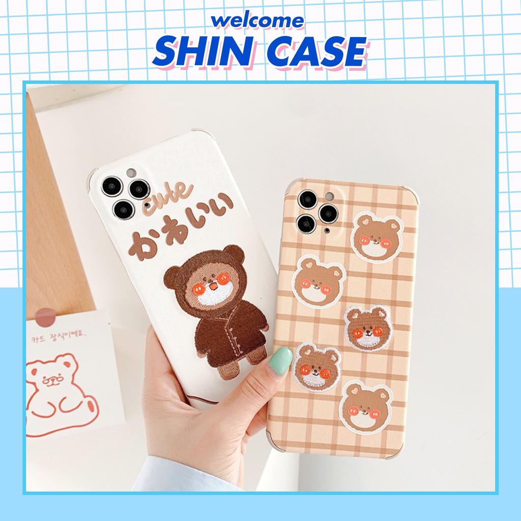 Ốp lưng iphone Gấu nâu nhỏ thêu viền chống va đập 5/5s/6/6plus/6s/6splus/7/7plus/8/8plus/x/xs/11/12/pro/max/plus/promax