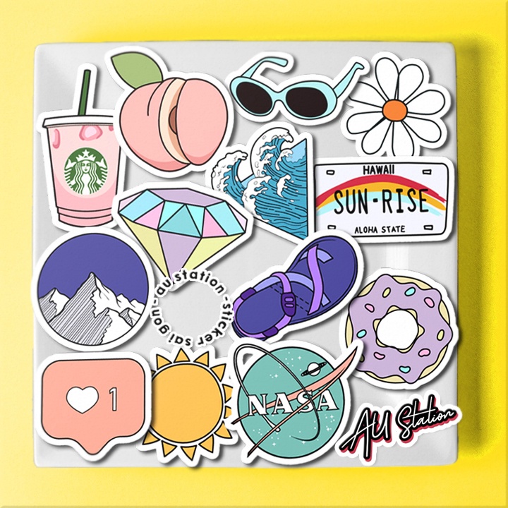 Sticker nhựa hình dán VSCO STYLE siêu dễ thương  - sticker nhựa PVC không thấm nước