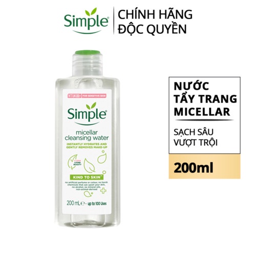 [HB GIFT] Nước tẩy trang Simple Micellar làm sạch trang điểm vượt trội và cấp ẩm tức thì cho da 200ml