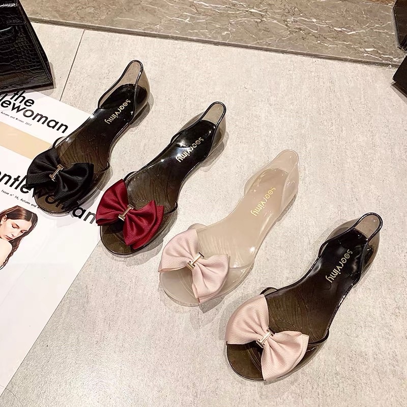 Giày thạch nhựa dẻo mềm thơm đính nơ vải hở mũi Soervimy Quảng Châu