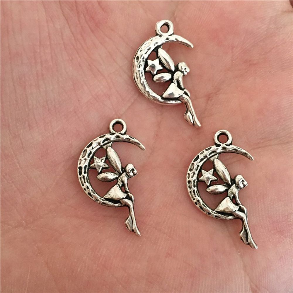 CHARMS Set 10 Mặt vòng cổ Hình Mặt Trăng / Ngôi Sao / Thiên Thần Nhiều Màu