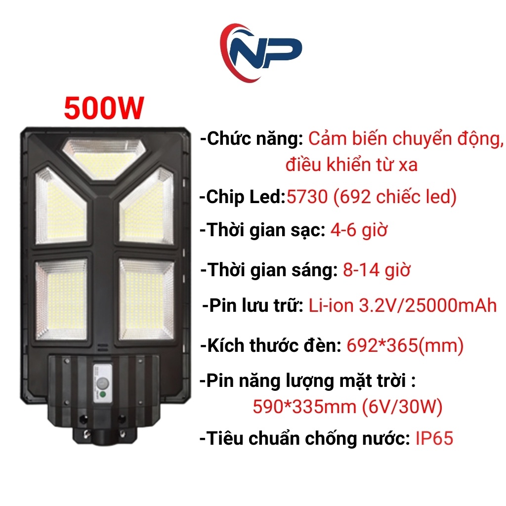 [Quà tặng100K]Đèn Đường Năng Lượng Mặt Trời Liền Thể Kép Công Suất Lớn 500W,Cảm Biến Chuyển Động, Điều Khiển, BH 2 năm