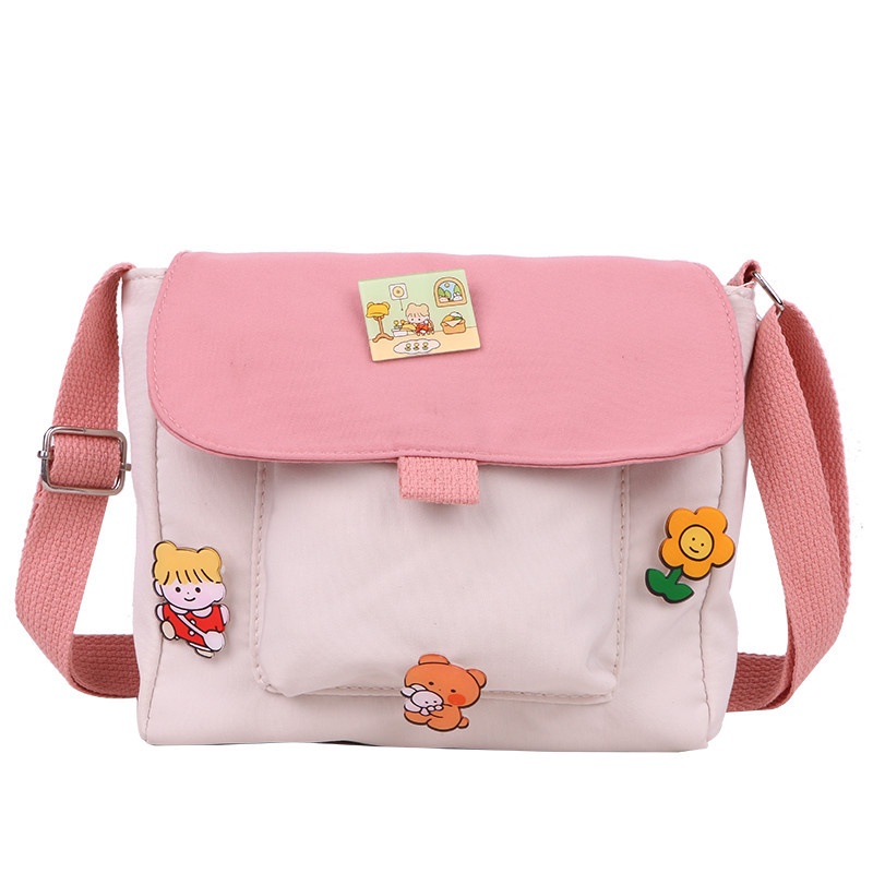 Túi đeo chéo nữ dễ thương cute đi chơi mềm mại bằng vải canvas (kèm ghim cài)