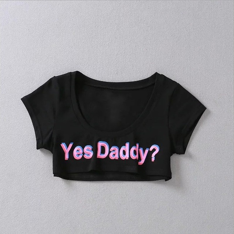 [springeven] Áo Crop Top Chạy Bộ Ngắn Tay In Chữ Yes Daddy Cho Nữ