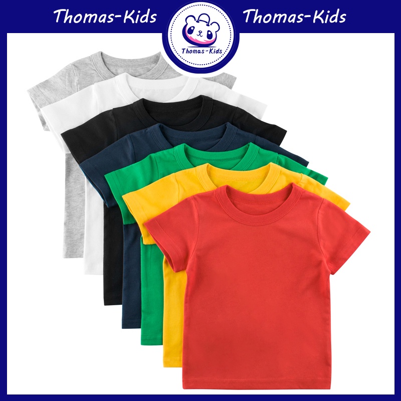 [THOMAS KIDS] Áo Thun 100% Cotton Tay Ngắn Cổ Tròn Màu Trơn Dành Cho Bé Trai Gái 1-9 Tuổi