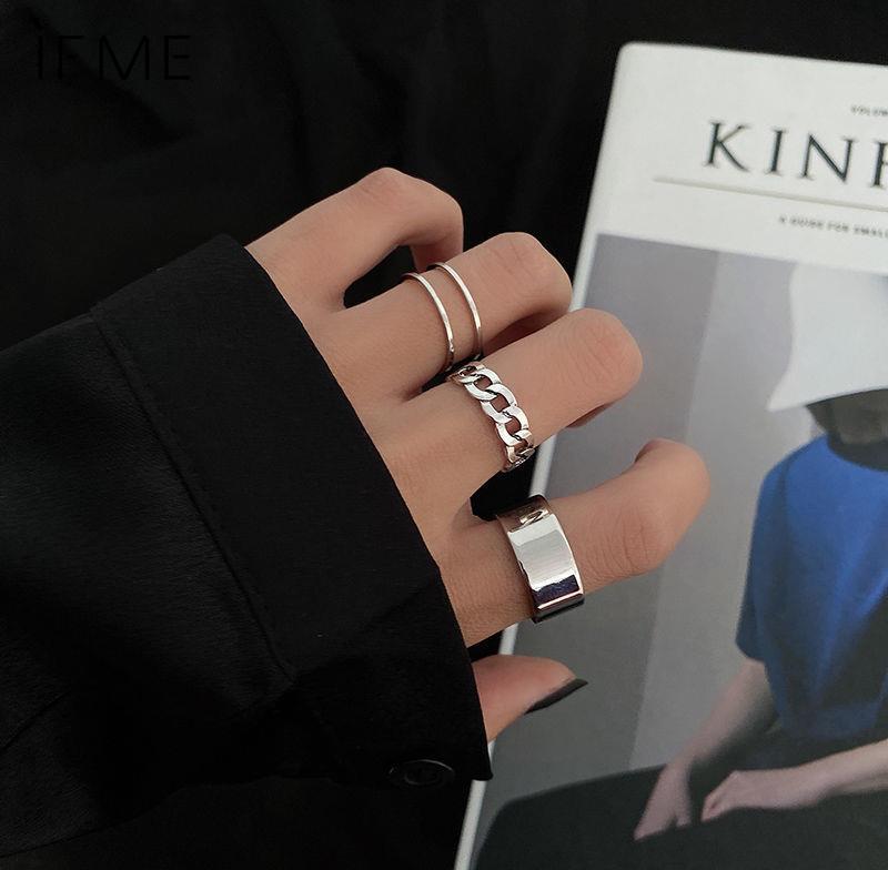 IF ME  Bộ 3 nhẫn mạ bạc đơn giản phong cách Hàn Quốc cho nữ