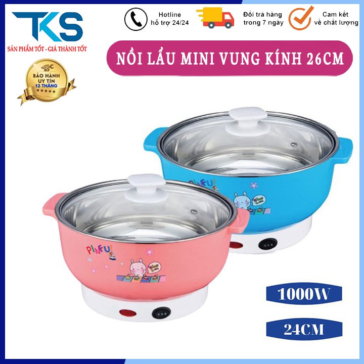 Nồi lẩu điện mini vung kính 24cm công suất 1000w