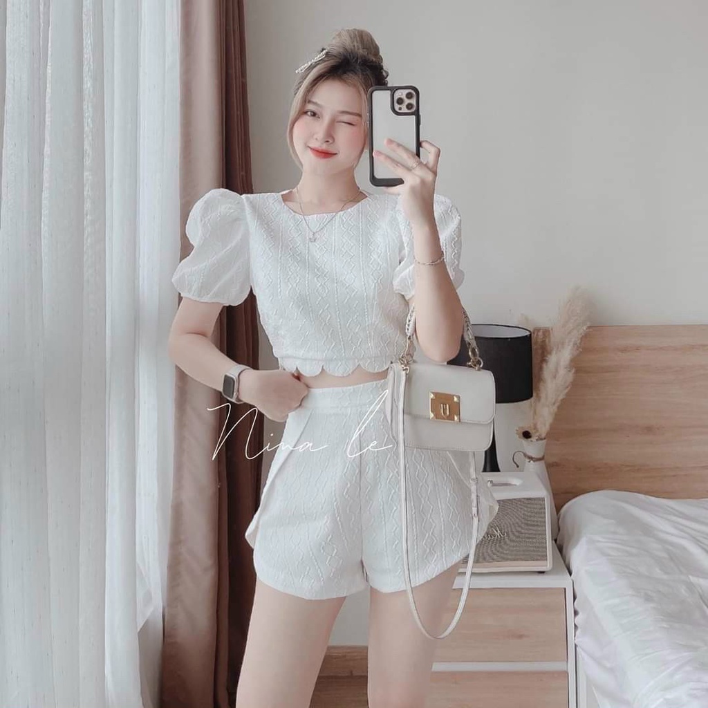 SET ÁO CROP TOP LINE LƯỢN SÓNG BUỘC NƠ LƯNG CẮT LAZE