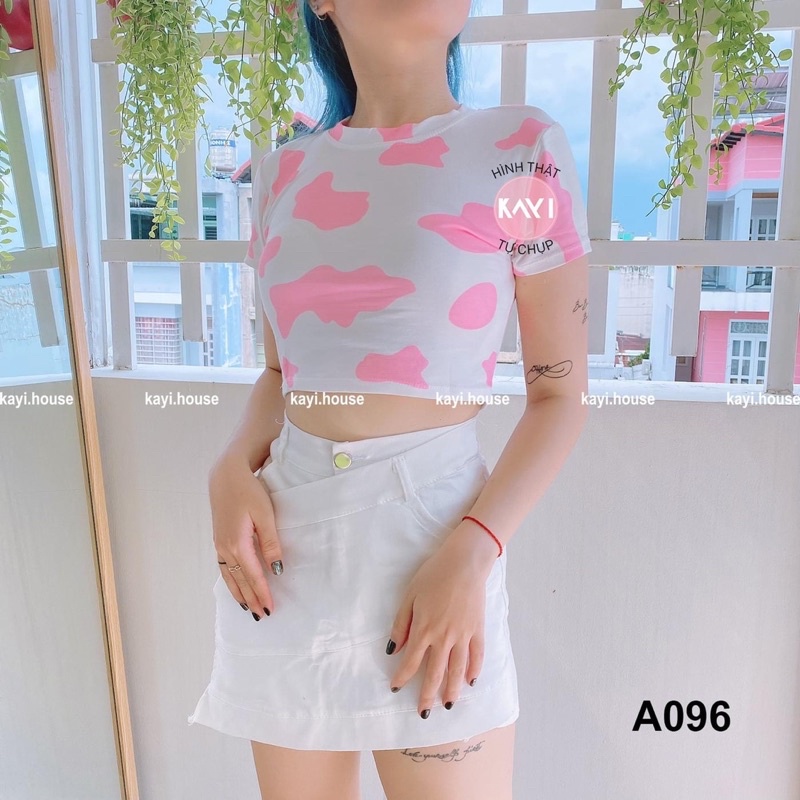 Áo Croptop Bò Sữa Xanh - Hồng A5096