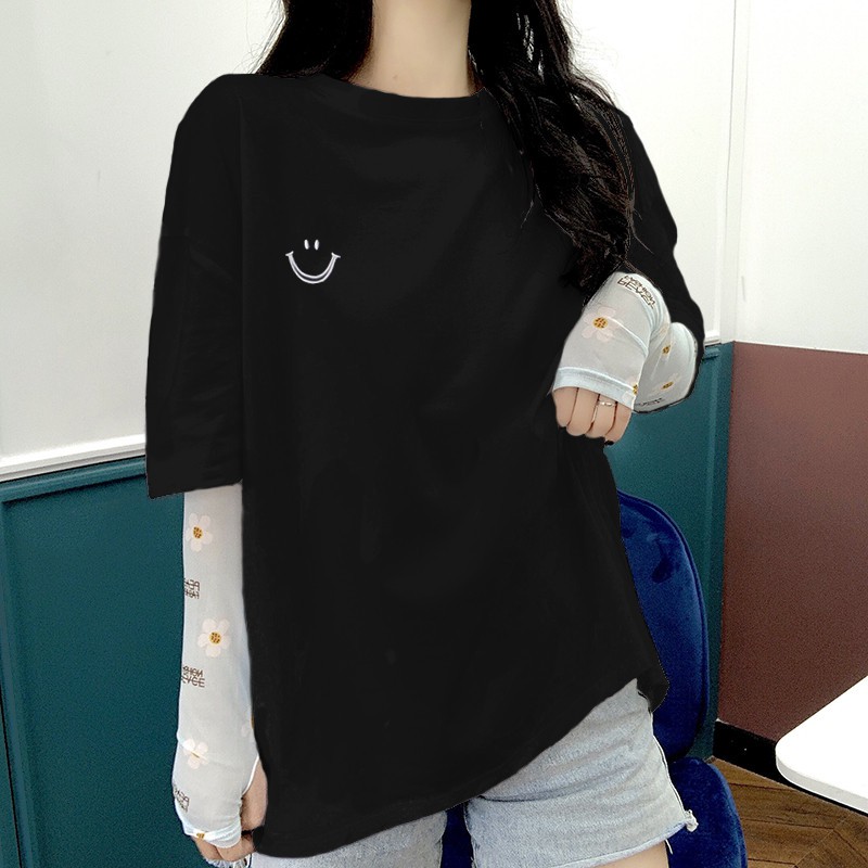 ÁO THUN UNISEX - THÊU HÌNH MẶT CƯỜI - HÀN QUỐC FORM RỘNG - HÀNG NHẬP QC