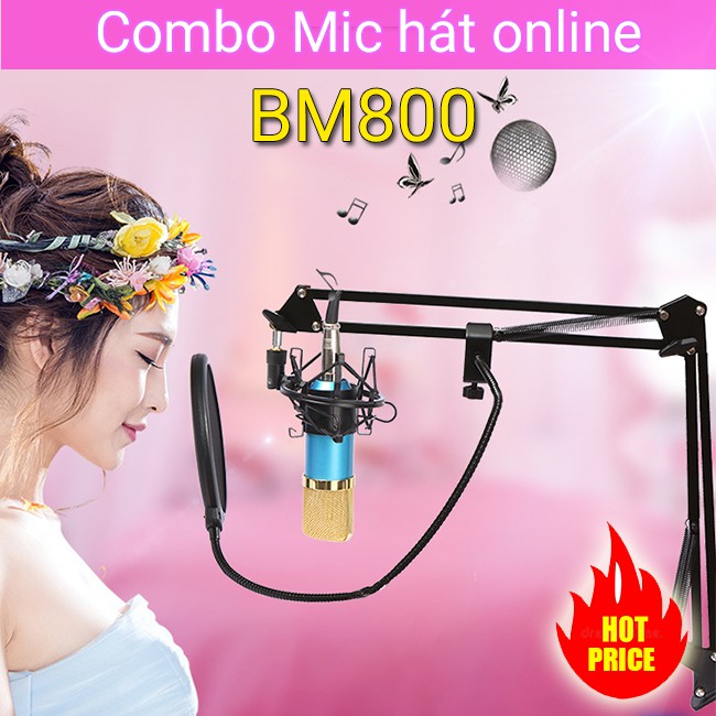 Combo Mic hát live stream BM800 + Soundcard V8