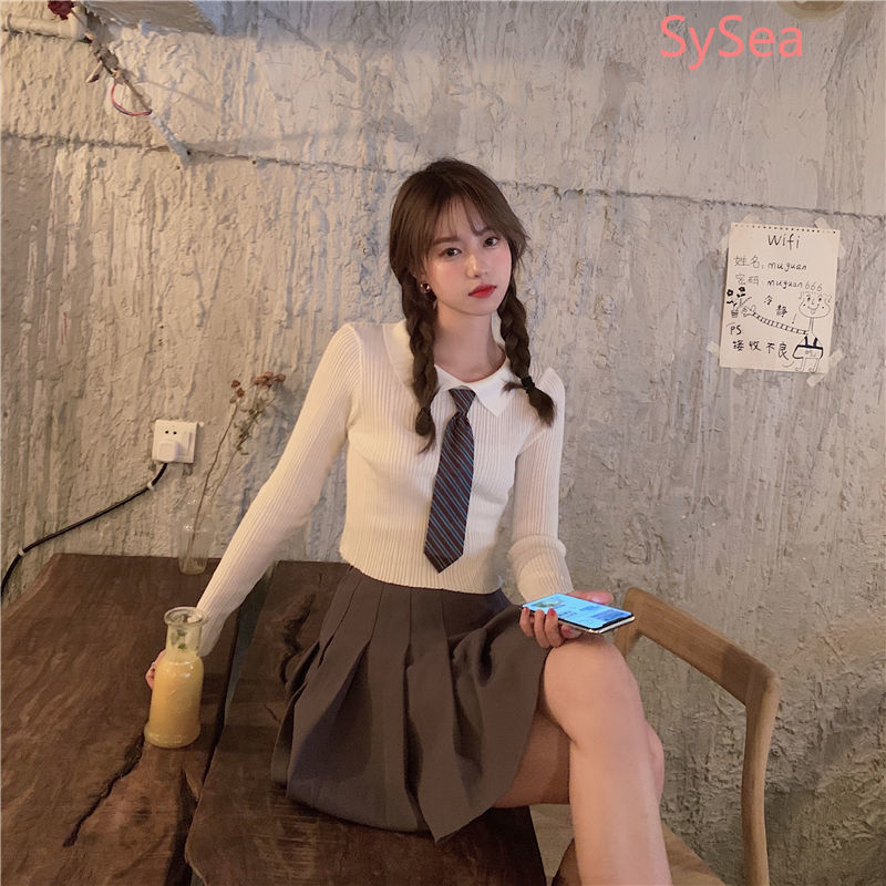 Áo Thun Polo Tay Dài Dệt Kim Cổ Bẻ Xinh Xắn Cho Nữ