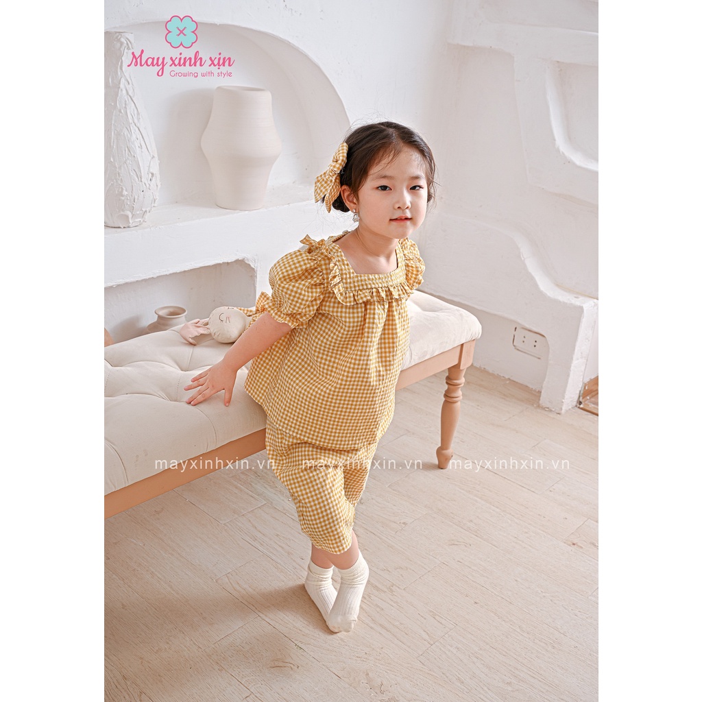 Váy hè bé gái - Váy thiết kế cho bé - Đầm hè thiết kế cho bé gái - váy kẻ caro vàng Sun Bettty