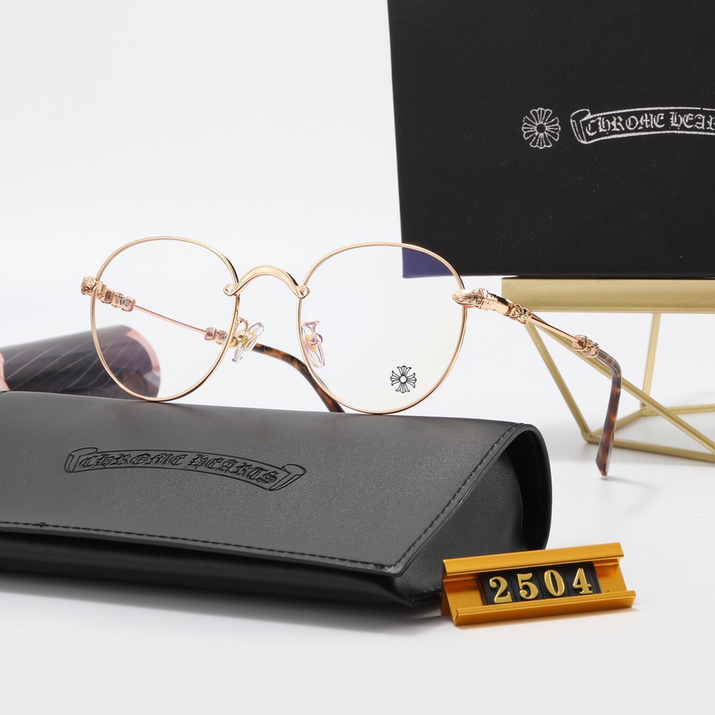 Gọng kính tròn chrome hearts kim loại , thiết kế mảnh nhẹ kiểu dáng thời trang
