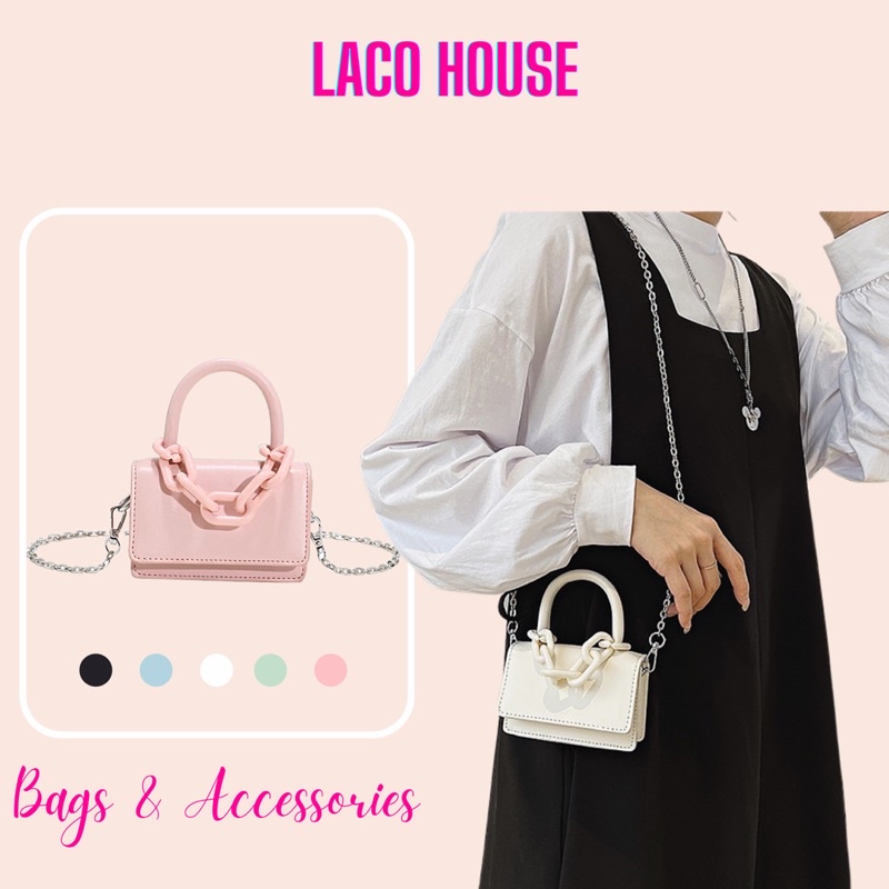 Túi đeo chéo nữ mini phối quai xích phong cách Hàn Quốc T43