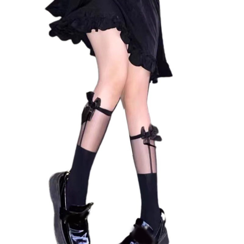 Brroa Vớ Lưới Phối Nơ Kẻ Sọc Phong Cách Gothic Nhật Bản Harajuku Ngọt Ngào Cho Nữ Hàng Có Sẵn