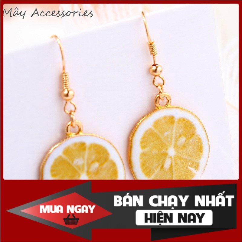 Bông tai trái cây cam, lát quýt, thiết kế kiểu khuyên tai Hàn Quốc (vàng) [Mây Collections - mùa hè rực rỡ] [Hot Trend]