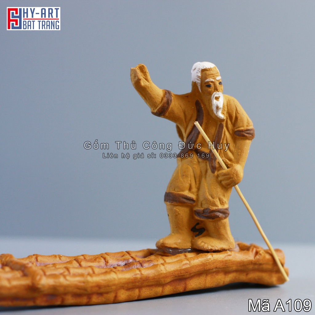 Tiểu cảnh hồ cá, trang trí bể cá cảnh, Tượng gốm lão đẩy bè trang trí chậu cây bonsai