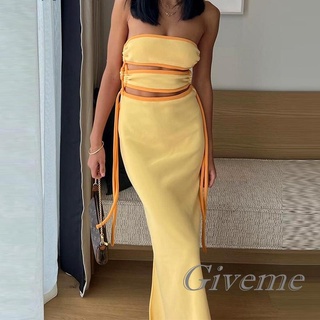 Đầm Dài Ôm Dáng Không Tay Màu Vàng Cắt Xẻ Tà Dành Cho Nữ Size S/M/L