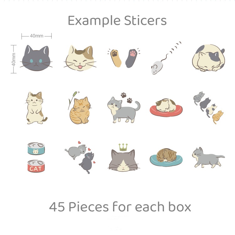 Hộp 45 Miếng Dán Hình Mèo Trang Trí Nhật Ký