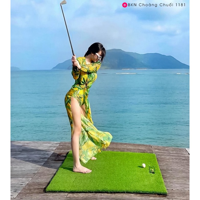 Bikini xanh chuối cao cấp kèm choàng [SIÊU CẤP- FREESHIP] Set đồ bơi đi biển nữ cao cấp kèm khăn BKN1181 | BigBuy360 - bigbuy360.vn