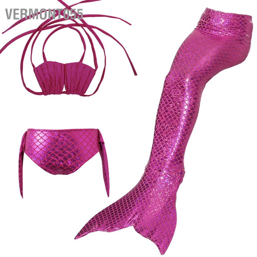Vermont055 Girls 3pcs Swimwear Top Panties Mermaid Tail Swiming Costume Monofin Flippers Swimsuit