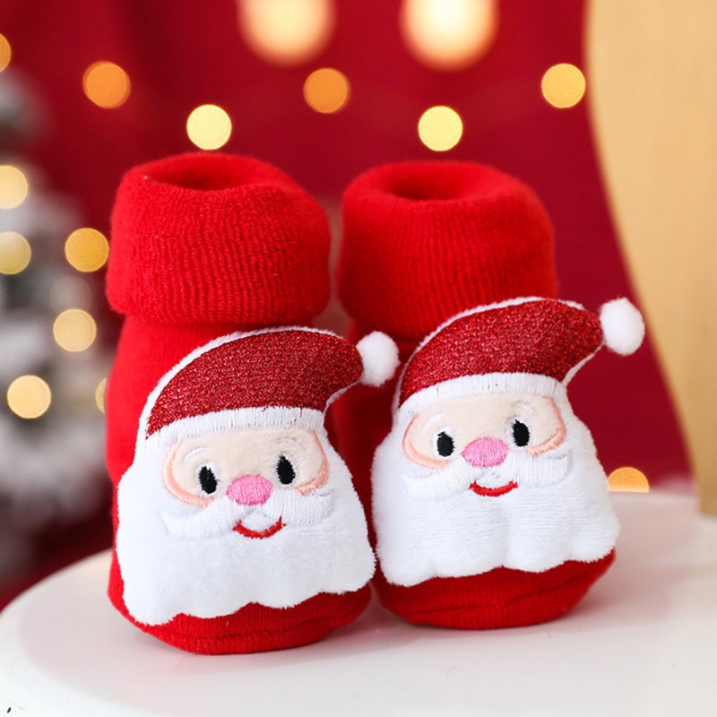 Vớ Dày Chống Trượt Giữ Ấm Họa Tiết Giáng Sinh Hoạt Hình Cho Bé Sơ Sinh