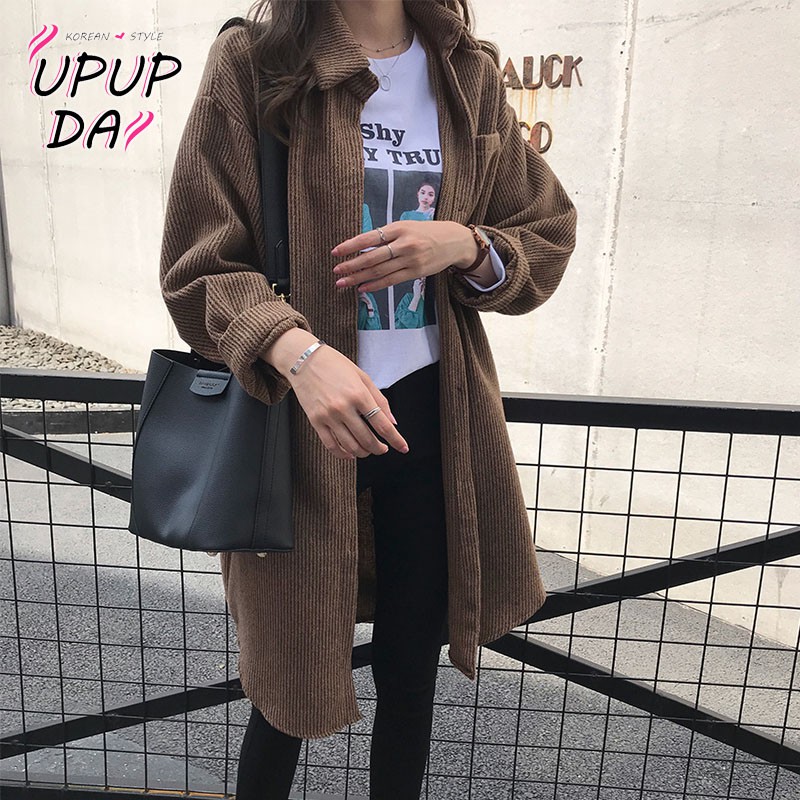 Áo Sơ Mi Nhung Kẻ Dáng Dài Phong Cách Thời Trang Mùa Thu Hong Kong Có Size M-4Xl