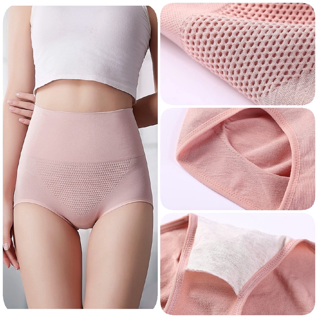 Quần lót cotton lưng cao không đường may họa tiết tổ ong 3D