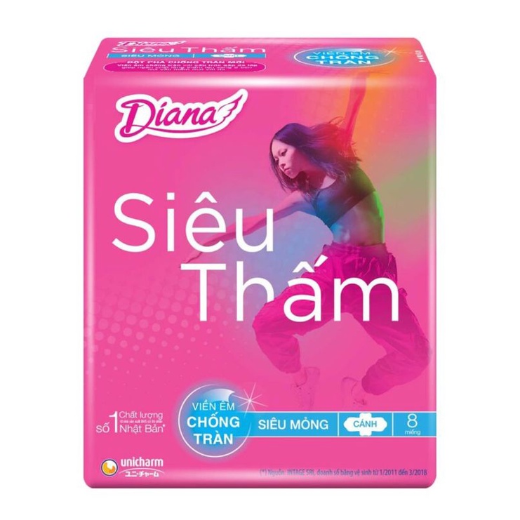 Băng vệ sinh Diana siêu thấm siêu mỏng cánh gói 8M