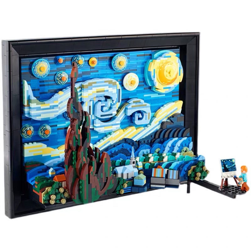Lắp ráp Starry Van Gogh Pixel Painting World Masterpiece 21033 Bầu trời đầy sao của Van Gogh bản mới nhất