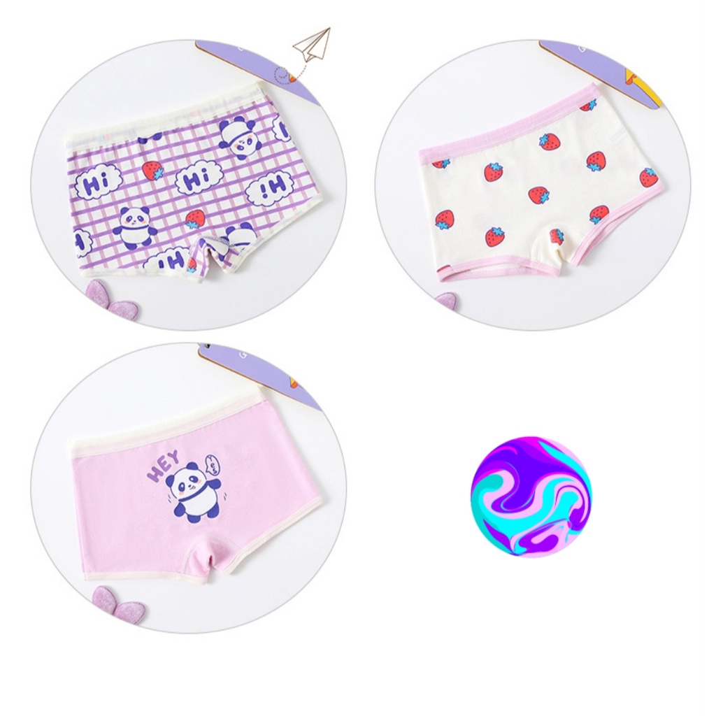 Quần lót bé gái Sét 3 chip đùi trẻ em chất cotton hoạ tiết màu tím siêu dễ thương