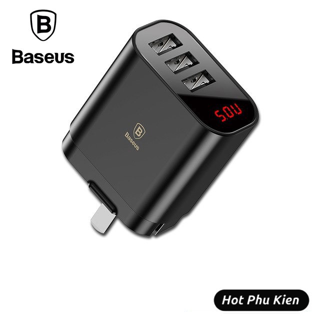 Củ cốc sạc nhanh Baseus Mirror Travel Chip IC thông minh điều chỉnh dòng điện 3 cổng USB (Đầu dẹt) (Bảo Hành 6 tháng)