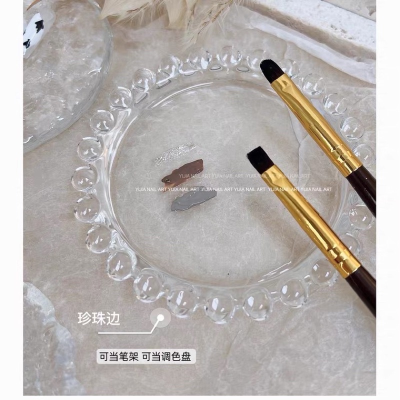 Khay thuỷ tinh tròn đựng màu vẽ nail , phụ kiện chụp ảnh đẹp