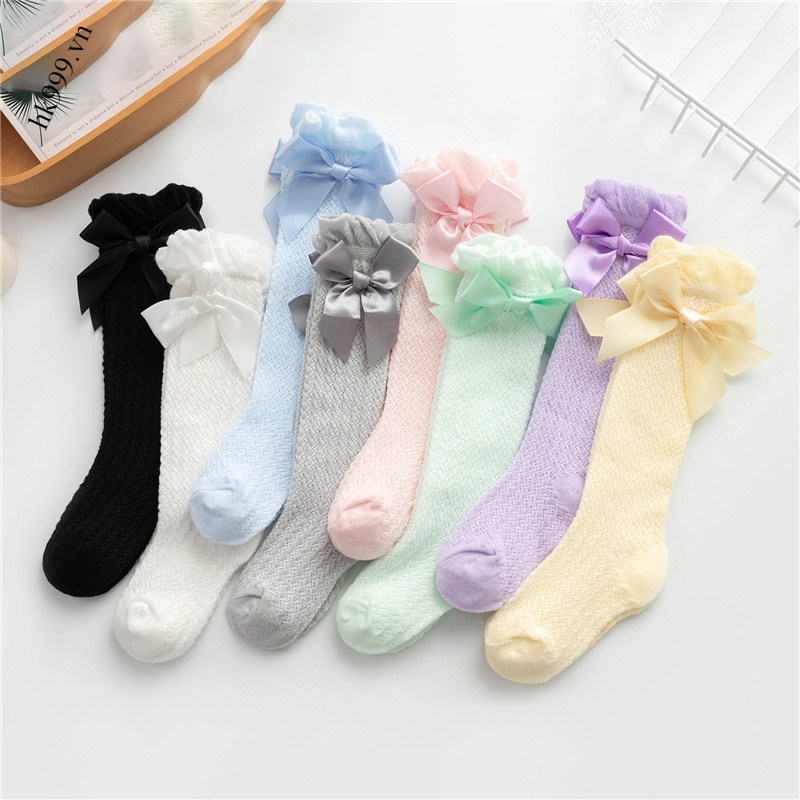 Vớ cotton mềm cao cổ phối ren xinh xắn nhiều màu sắc dành cho bé gái
