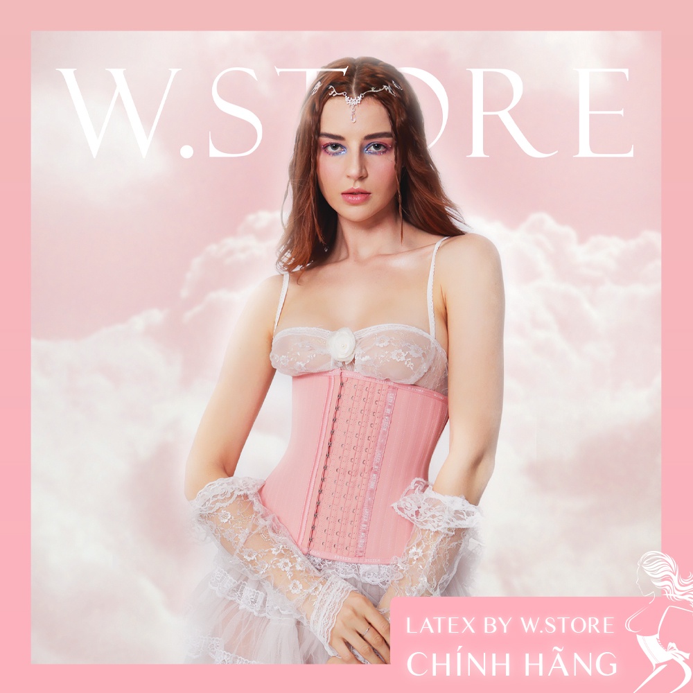 Lolita - Đai Gen Nịt Bụng Latex by W.STORE Chính Hãng - Latex Màu Hồng 27 Xương 4 Nấc Cài - Corset Latex Chuẩn Đẹp