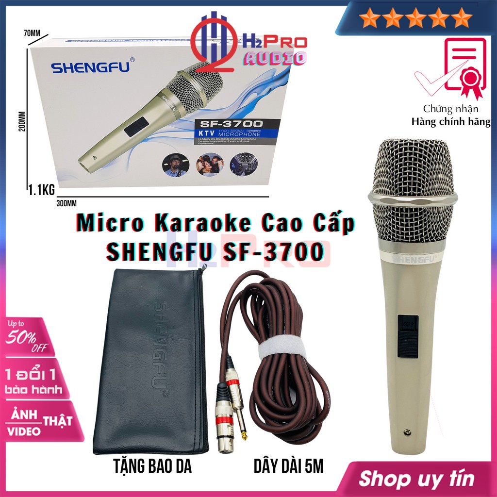 Micro Karaoke Có Dây Shengfu, Mic Dây Karaoke Chính Hãng, Hát Nhẹ, Giảm Hú, Tiếng Sáng, Dây Dài 5M (Tặng Túi Da)-H2pro
