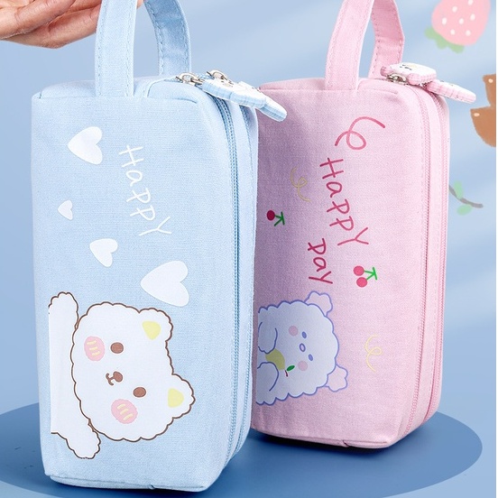 Hộp Bút Vải 2 Ngăn Hình Chó Mèo Đáng Yêu Vải Đẹp, Túi Đựng Bút Đa Năng Tiện Lợi Bóp Viết DUHU HBV74