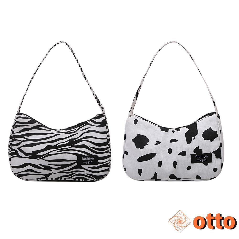 Fashion Shoulder Top-handle Bag Lady Canvas Underarm Bag Hobo Women Street Zebra Cow Print Purses