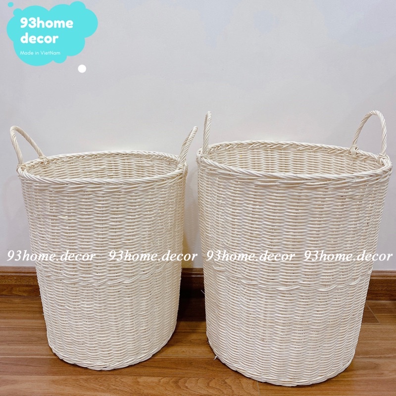 Giỏ mây trắng đứng cỡ lớn, giỏ lục bình mây cao cấp - Hàng thủ công