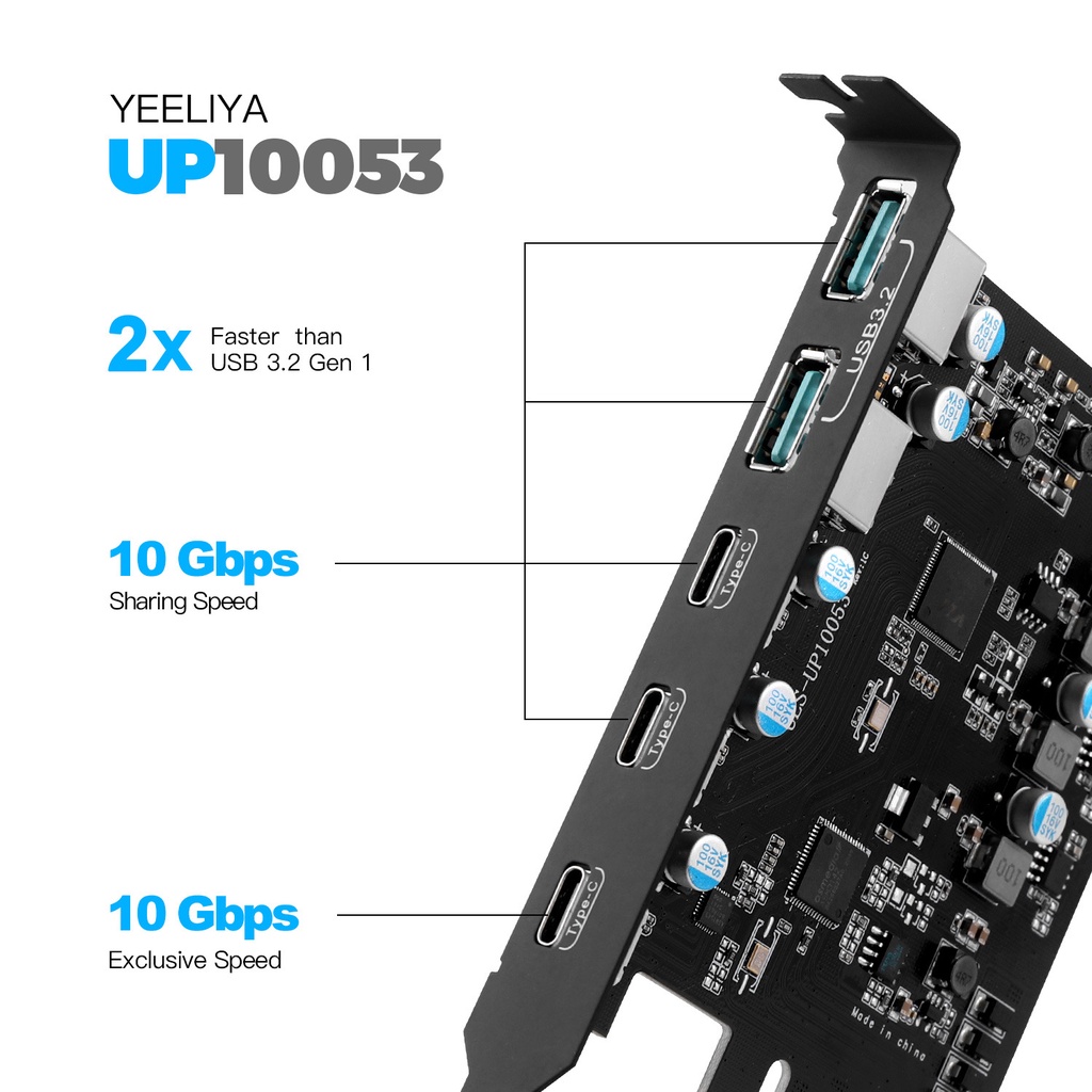 Card Mở Rộng Pcie Sang USB 3.2 Gen 2 20 Gbps 5 Cổng 3X USB C-2X USB A) Thẻ Mở Rộng Chuyển Đổi Pcie
