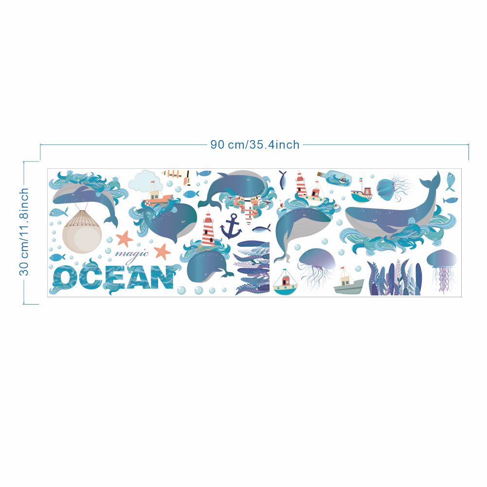Giấy Dán Tường Họa Tiết Cá Heo/Cá Voi Hoạt Hình Trang Trí Phòng Bé