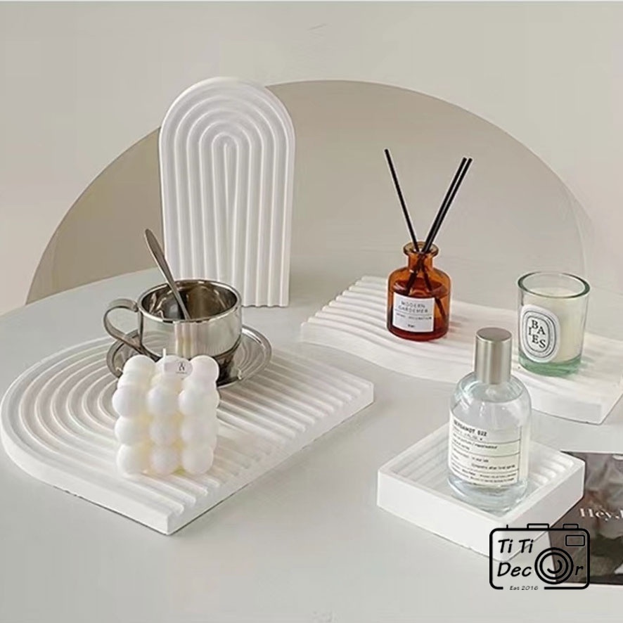 Khay Thạch Cao Bắc Âu - khay gốm trắng TiTi Decor Dùng Làm Phụ Kiện Trang Trí Phòng Khách, Để Bàn Phòng Ngủ
