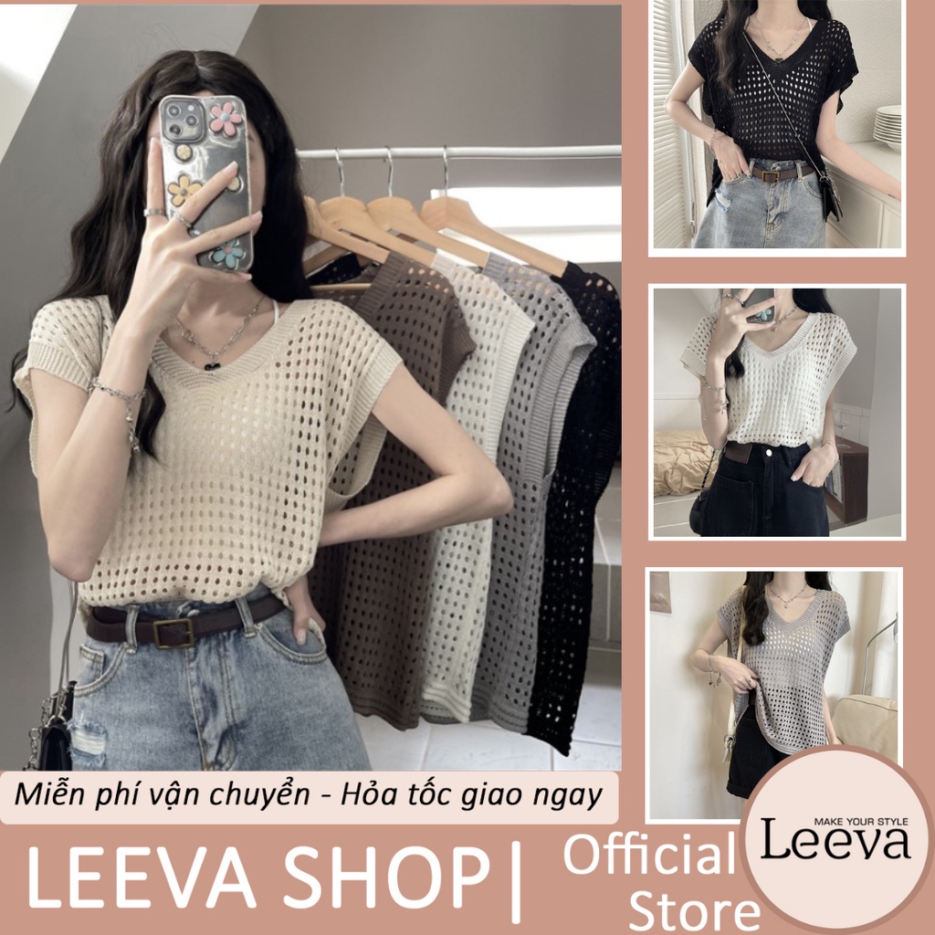 Áo lưới mềm dáng rộng nữ Leeva Shop 5 màu nhẹ nhàng A380