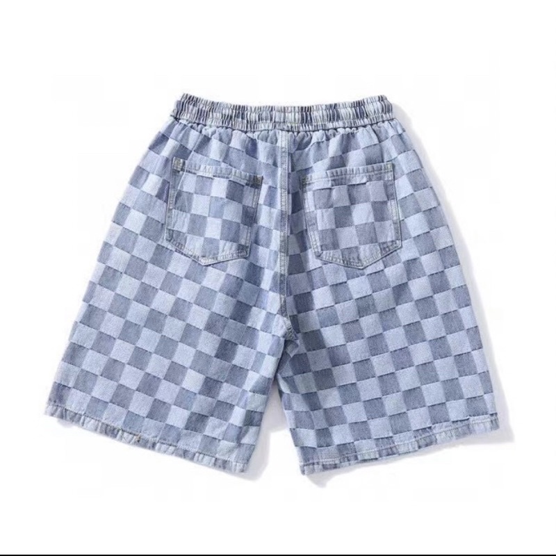 Quần short đùi bò kẻ caro nam nữ unisex cực mát