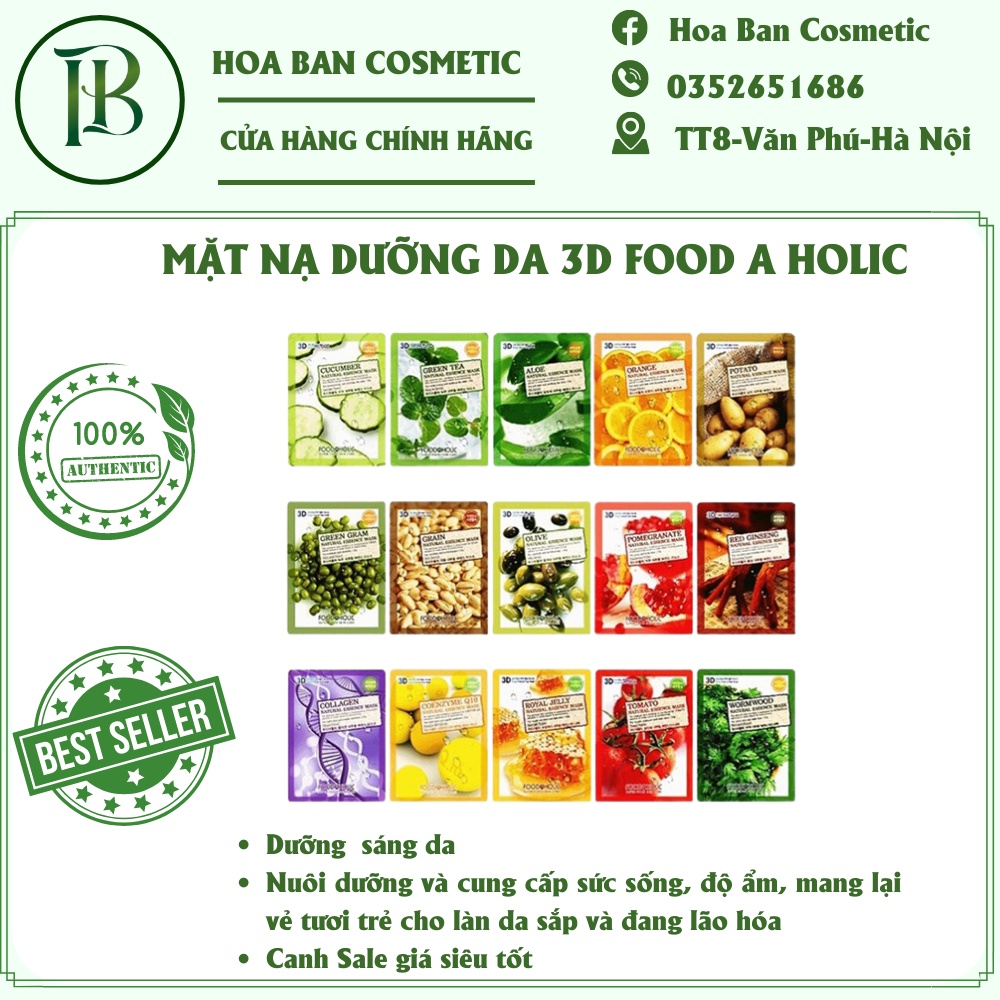 Lẻ 1 MẶT NẠ DƯỠNG DA 3D FOOD A HOLIC NATURAL ESSENCE MASK - HB0014