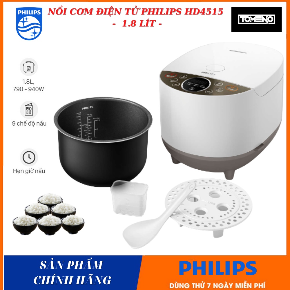 nồi cơm điện tử Philips HD4515 , dung tích 1.8 Lít , da chức năng 8 chế độ , chống dính , bảo hành 24 tháng