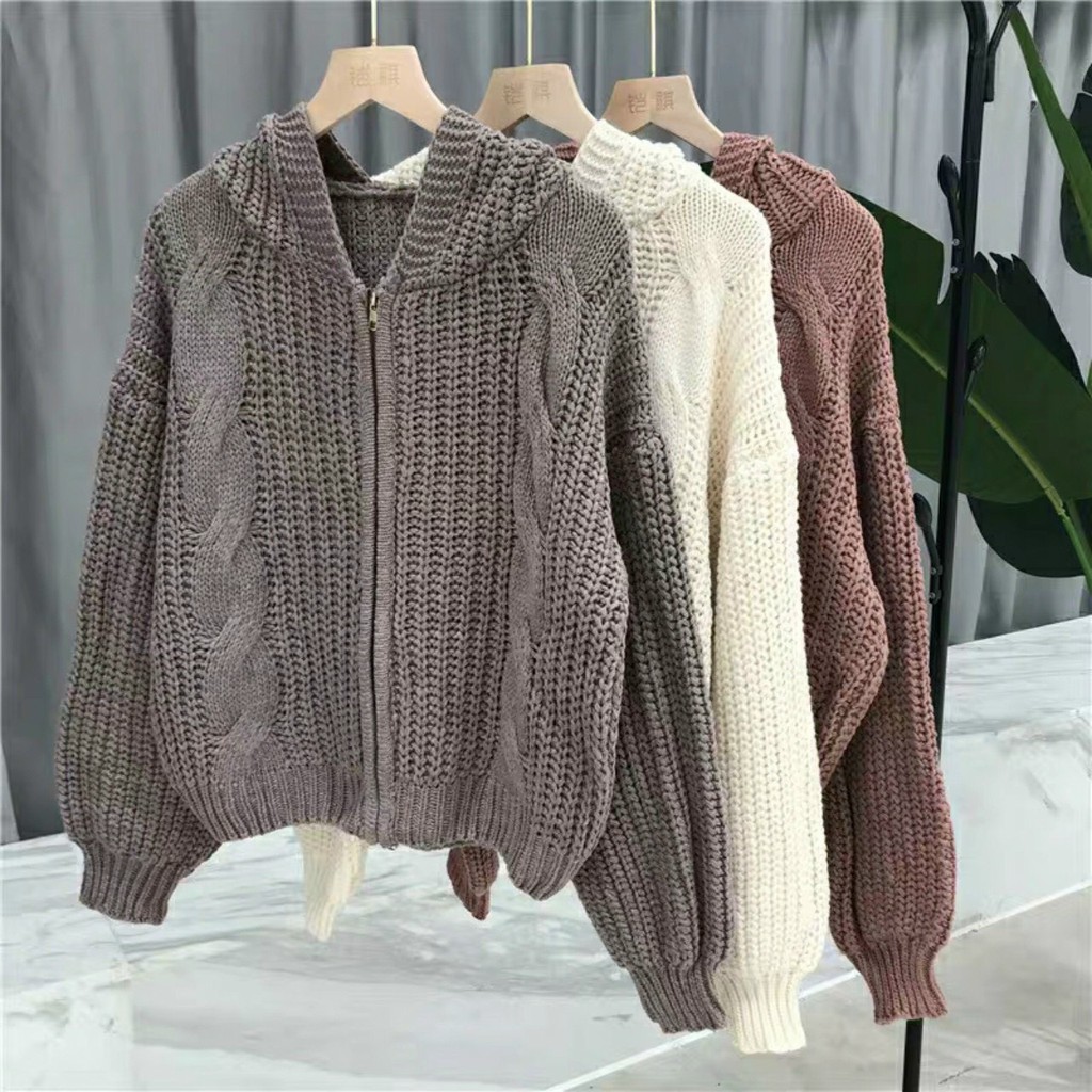[ảnh thật-sẵn] Áo khoác len thừng mũ