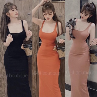Đầm body trơn 2 dây bản to